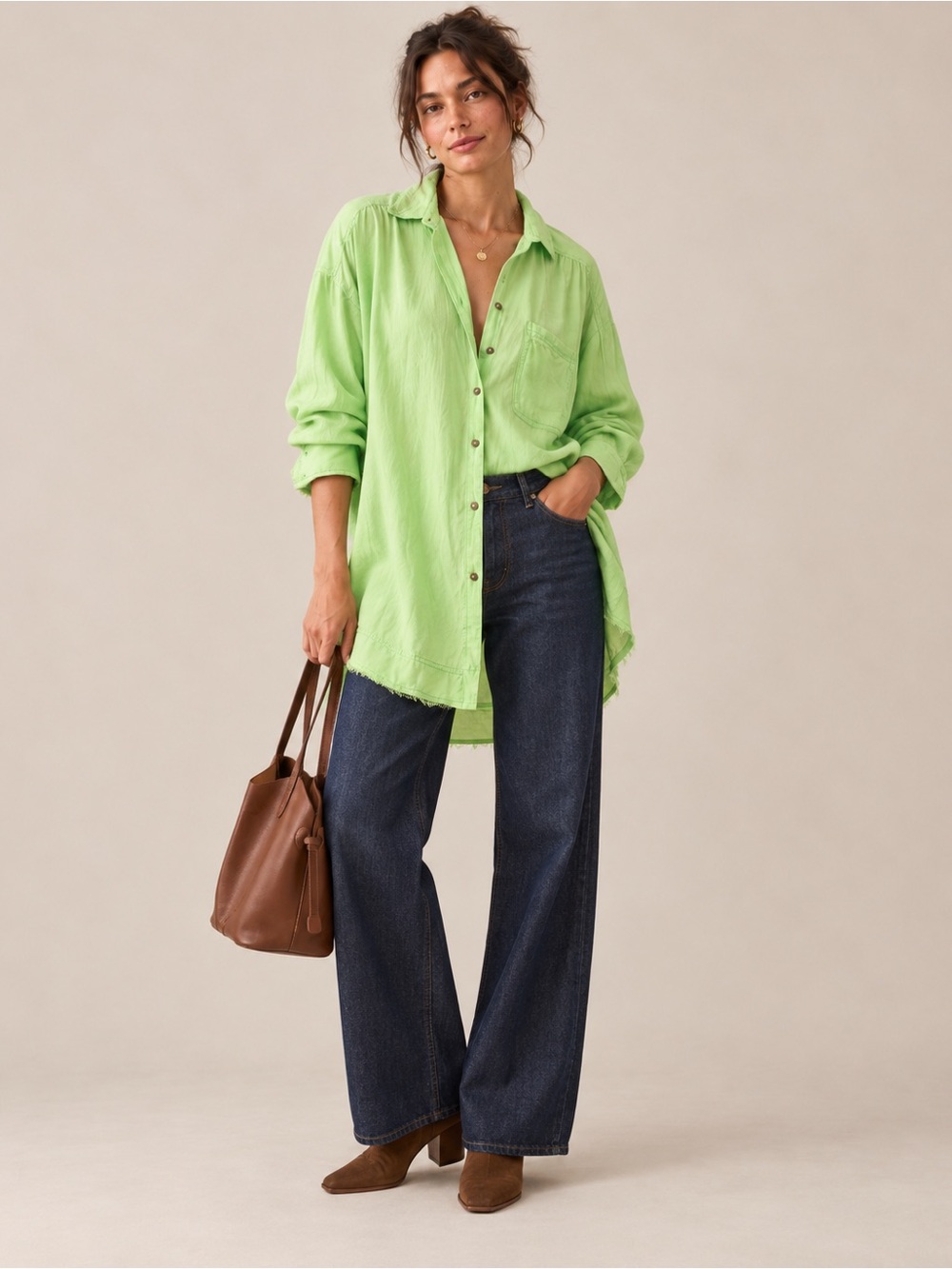 Oversized Button Down Shirt Green XS/S Pilcro Anthropologie